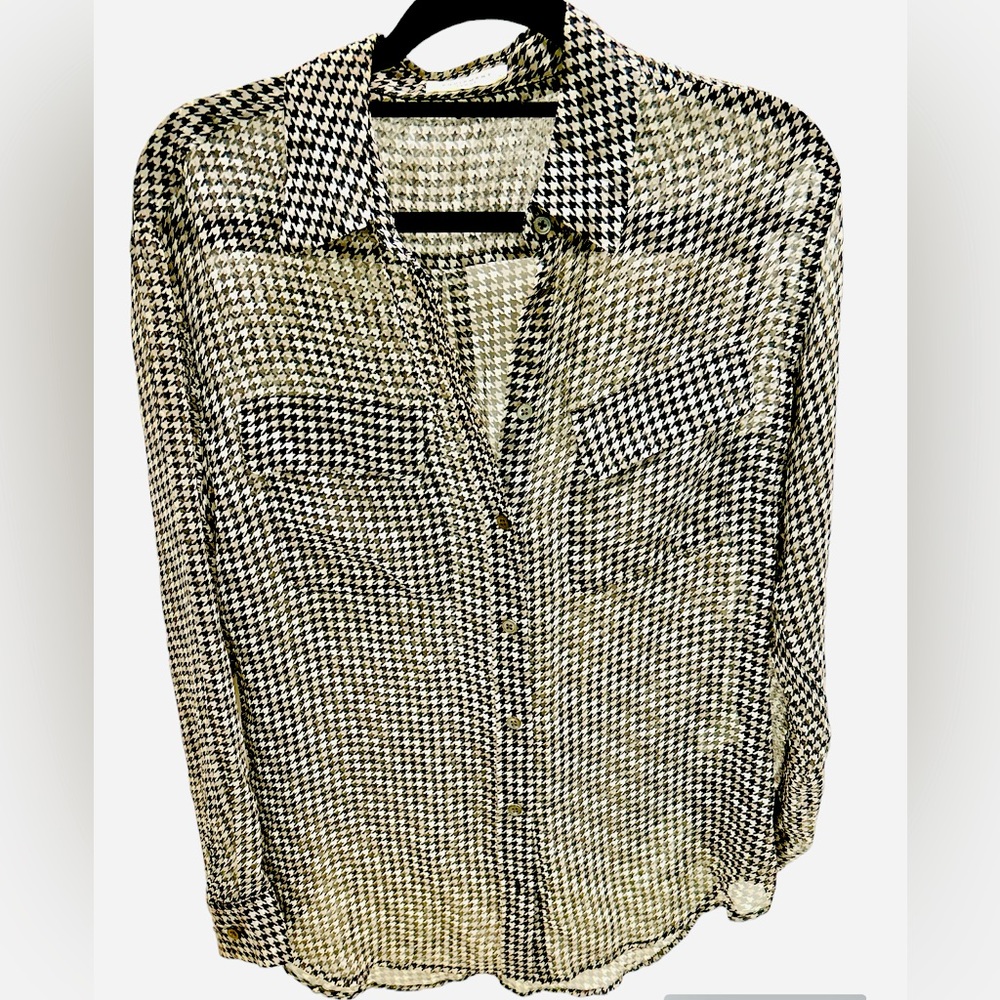 Equipment sheer houndstooth blouse